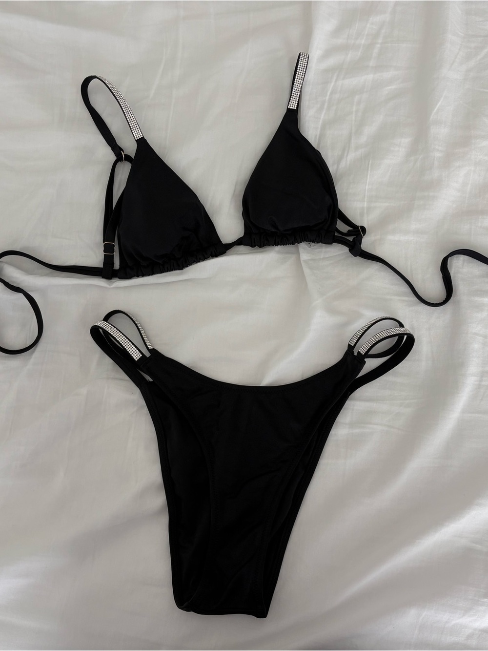 Victoria's Secret Black Rhinestone Strap Triangle Bikini